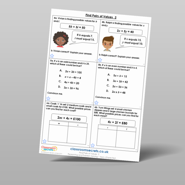 Year 6 Find Pairs Of Values 2 Reasoning And Problem Solving Resource ...