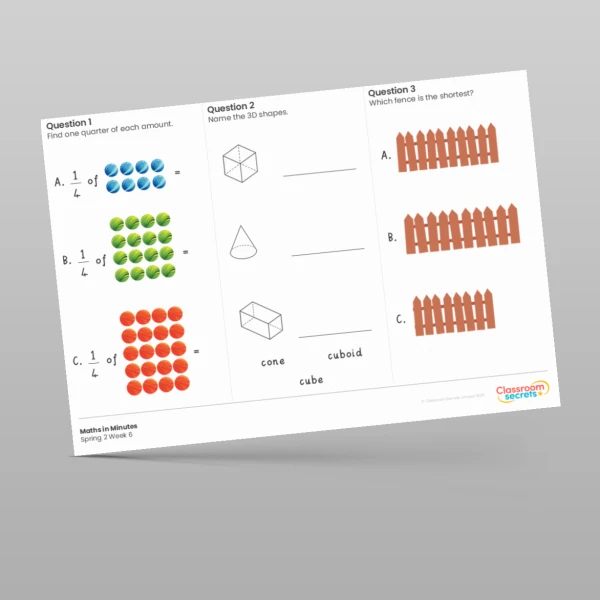 An image of the Spring 2 Week 6 Maths in Minutes Resource