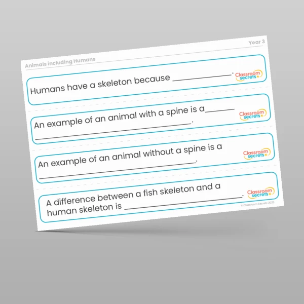 An image of the Animals including Humans Stem Sentences Resource