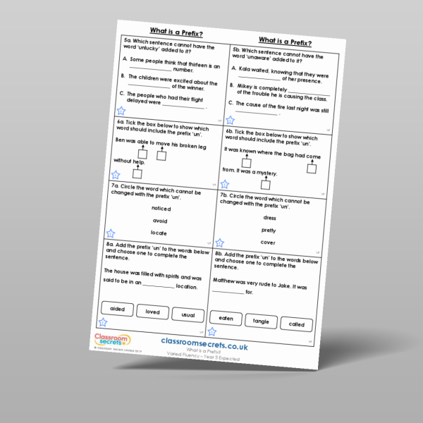 Year 3 What Is A Prefix Varied Fluency Resource | Classroom Secrets