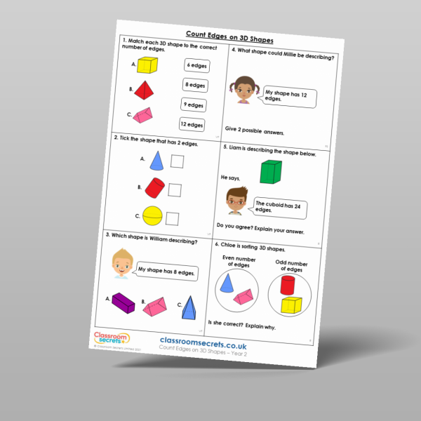 Year 2 Count Edges On 3d Shapes Mixed Activity Resource | Classroom Secrets