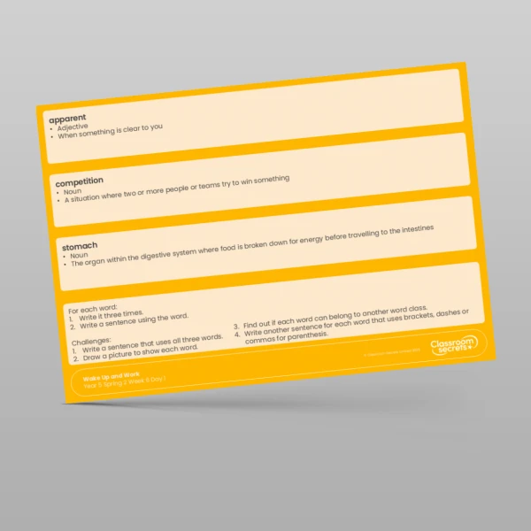 An image of the Spring 2 Week 6 Wake Up and Work Resource