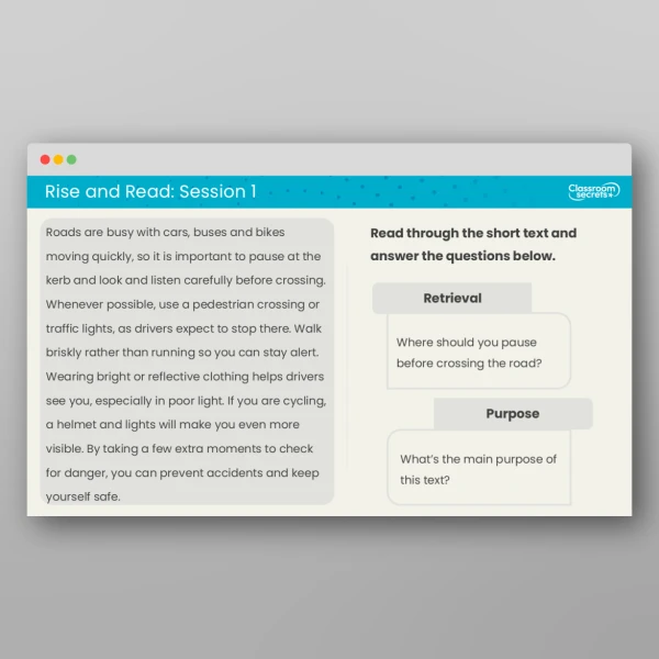 An image of the Rise and Read Road Safety Resource