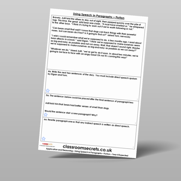 Year 4 Using Speech In Paragraphs Application And Reasoning Resource ...