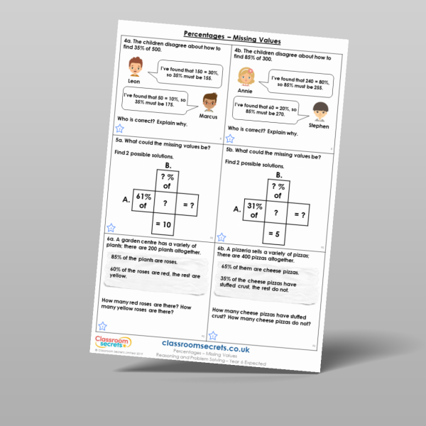 Year 6 Percentages Missing Values Reasoning And Problem Solving ...