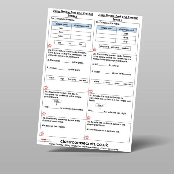 An image of the Using Simple Past and Present Tenses Varied Fluency Resource