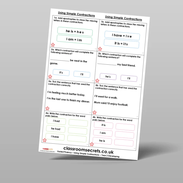 An image of the Using Simple Contractions Varied Fluency Resource