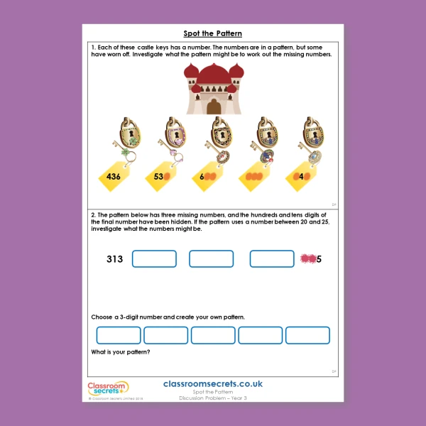 Year 3 Spot the Pattern Addition and Subtraction Deeper Reasoning Discussion Problem