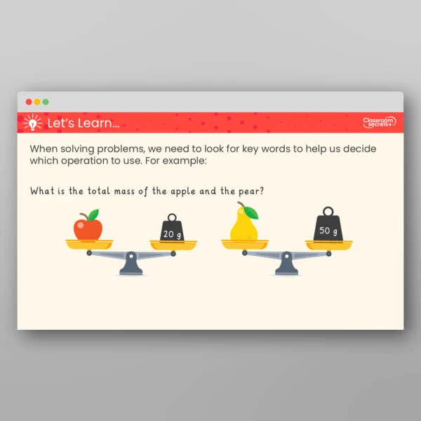 An image of the Four Operations with Mass Teaching PPT Resource