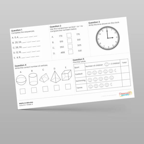 An image of the Autumn 1 Week 4 Maths in Minutes Resource