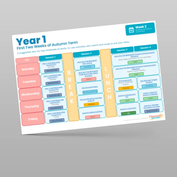 An image of the Free First Two Weeks of Autumn Term Timetable Resource