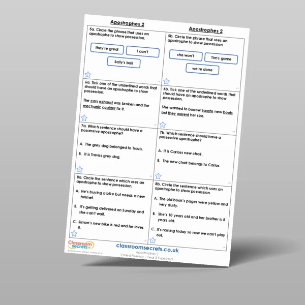 An image of the Apostrophes 2 Varied Fluency Resource
