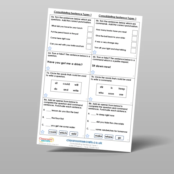 An image of the Consolidating Sentence Types 1 Varied Fluency Resource