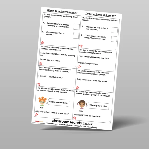 An image of the Direct or Indirect Speech? Varied Fluency Resource
