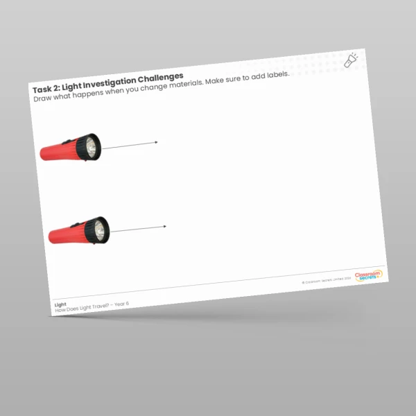 An image of the Light Investigation Challenges Worksheet Resource