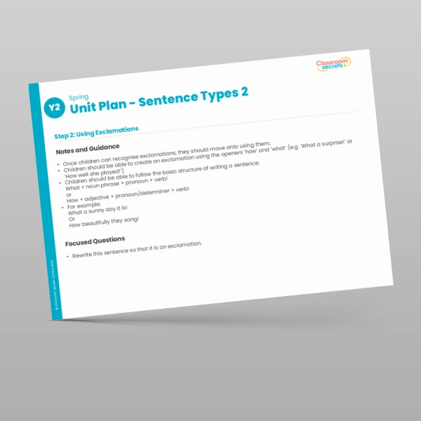 An image of the Sentence Types 2 Unit Plan Resource