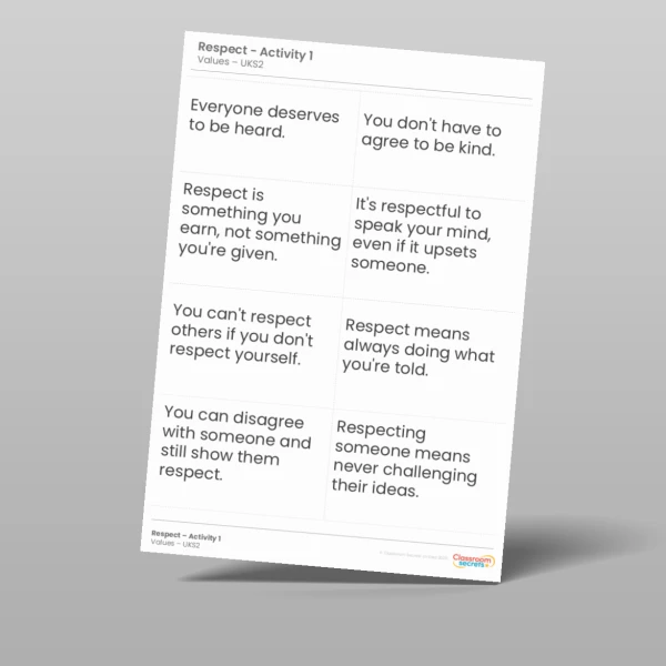 An image of the Values - Respect Worksheet Resource
