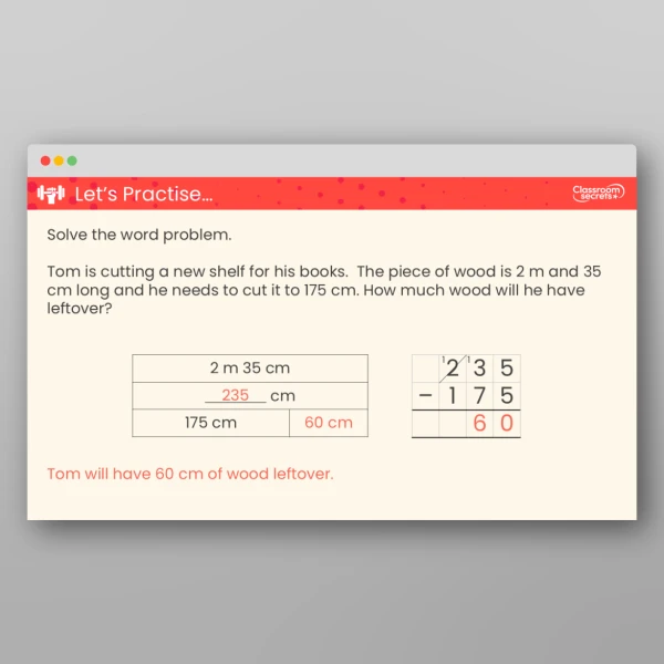 An image of the Subtract Lengths Teaching PPT Resource