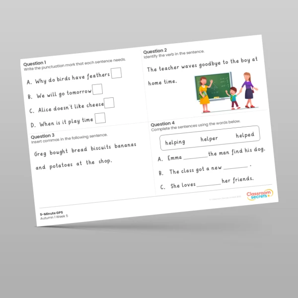 An image of the 5-Minute GPS Autumn 1 Week 5 Resource