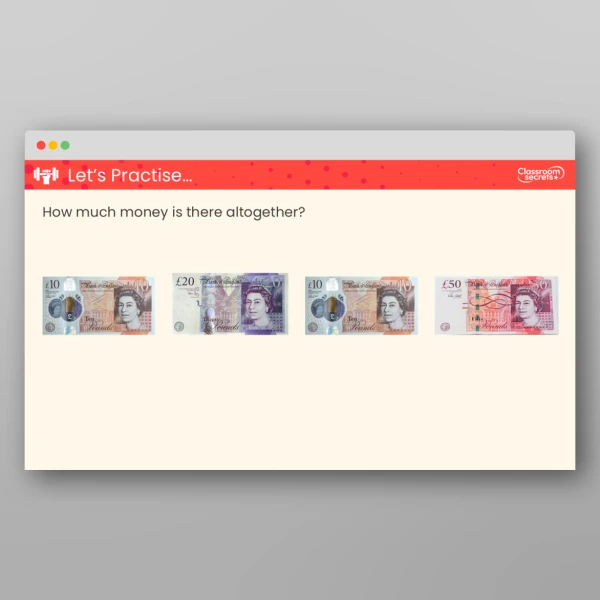 An image of the Count Money - Pounds (Notes and Coins) Teaching PPT Resource