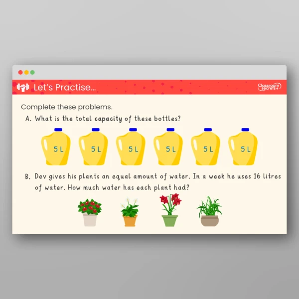 An image of the Four Operations with Volume and Capacity Teaching PPT Resource
