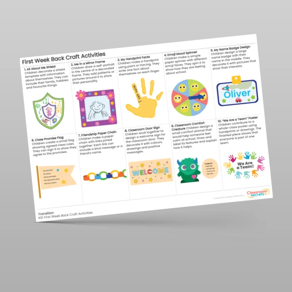 An image of the First Week Back Craft Activities Resource
