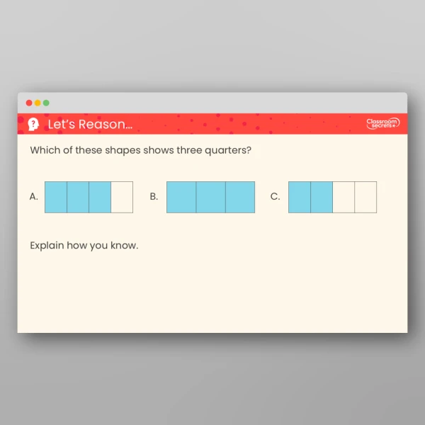 An image of the Recognise Three Quarters Teaching PPT Resource