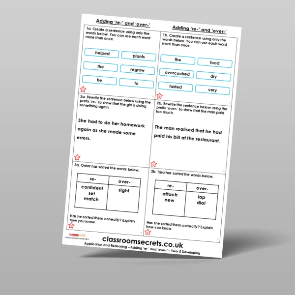 An image of the Adding 're-' and 'over-' Application and Reasoning Resource
