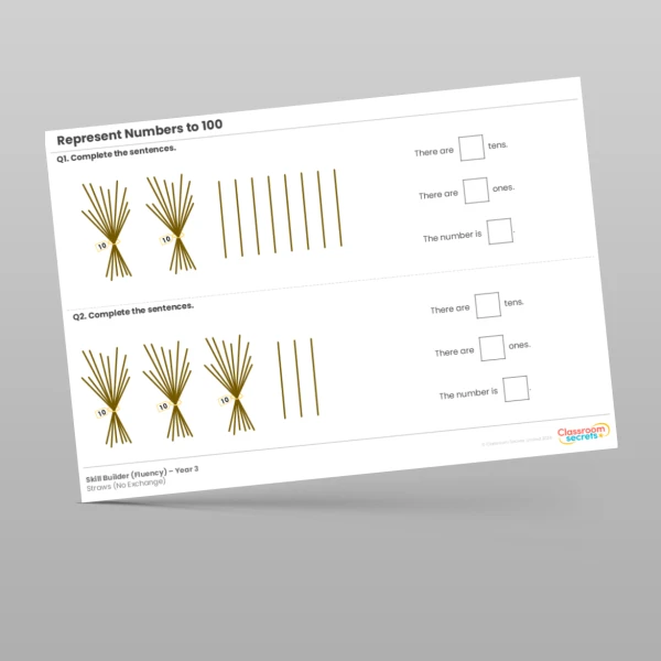 An image of the Represent Numbers to 100 Straws (No Exchange) Skill Builder Resource