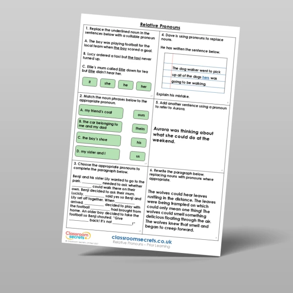 An image of the Relative Pronouns Prior Learning Resource