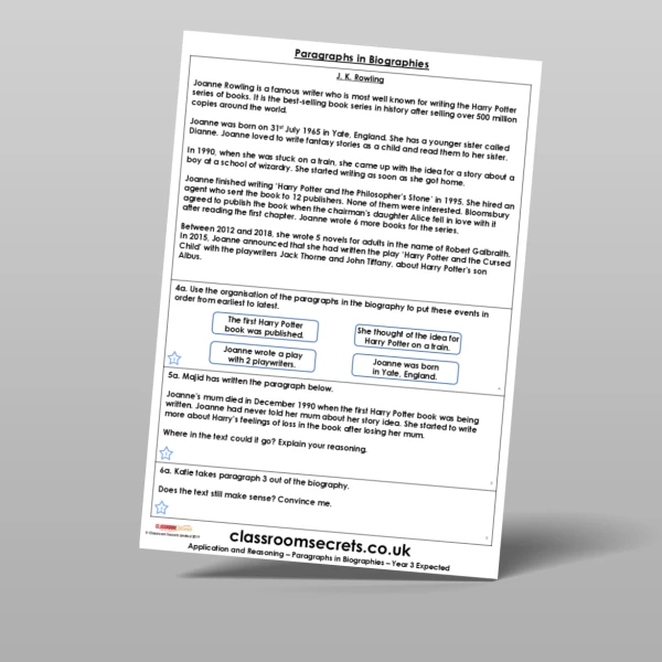 An image of the Paragraphs in Biographies Application and Reasoning Resource