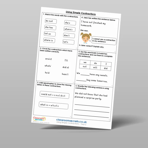 An image of the Using Simple Contractions Mixed Activity Resource