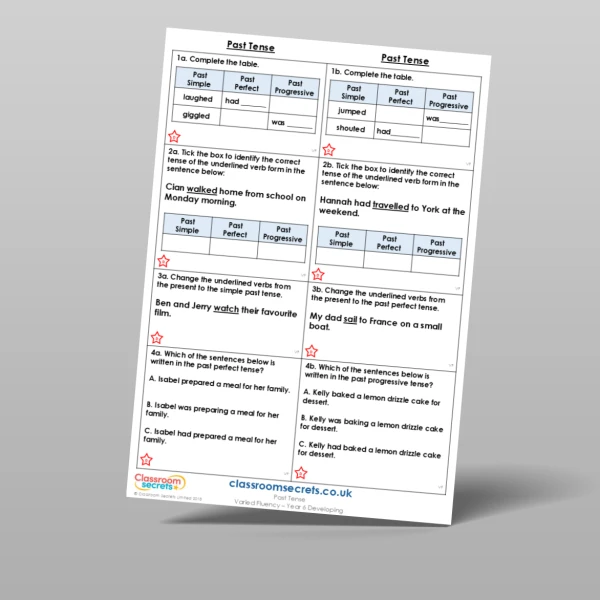 An image of the Past Tense Varied Fluency Resource