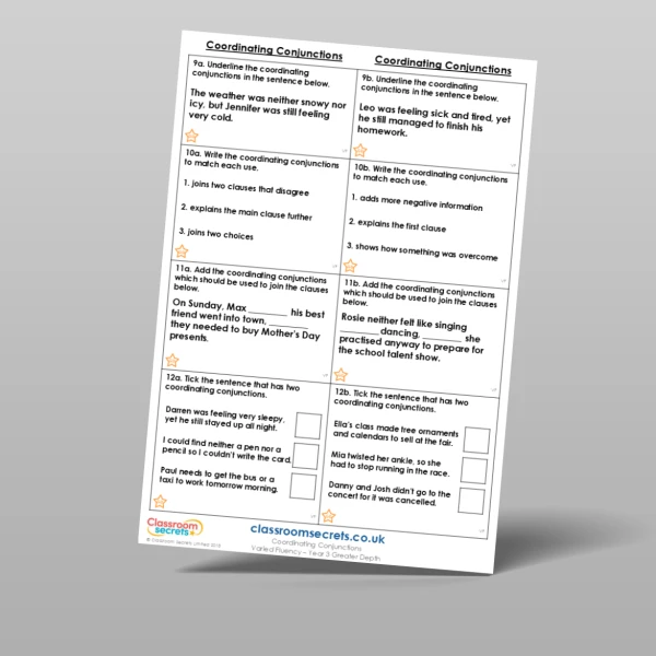 An image of the Coordinating Conjunctions Varied Fluency Resource