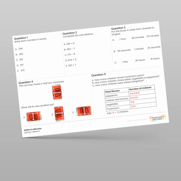 An image of the Spring 1 Week 6 Maths in Minutes Resource