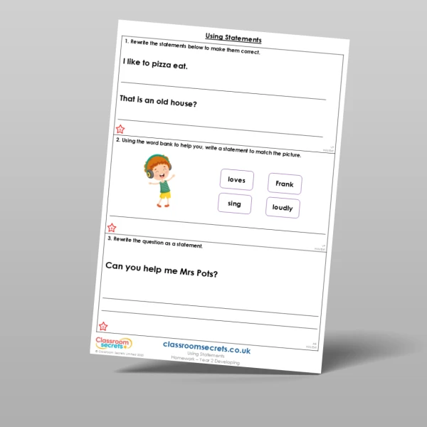 An image of the Using Statements Homework Resource