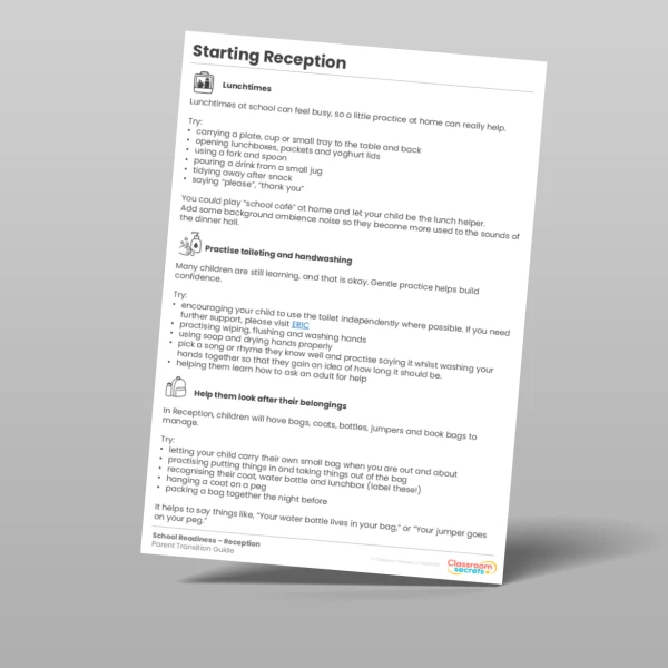 An image of the Starting Reception Transition Guide for Parents Resource