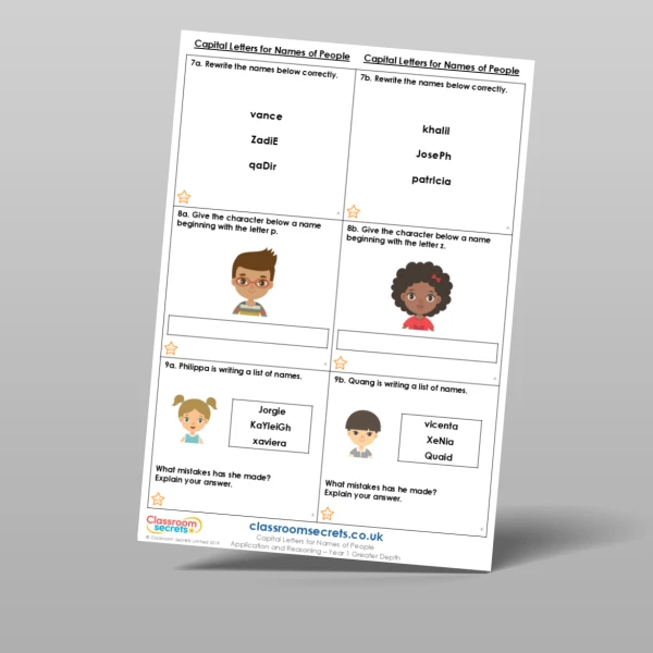 An image of the Capital Letters for Names of People Application and Reasoning Resource