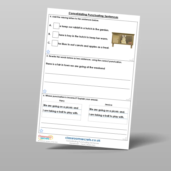 An image of the Consolidating Punctuating Sentences Homework Resource