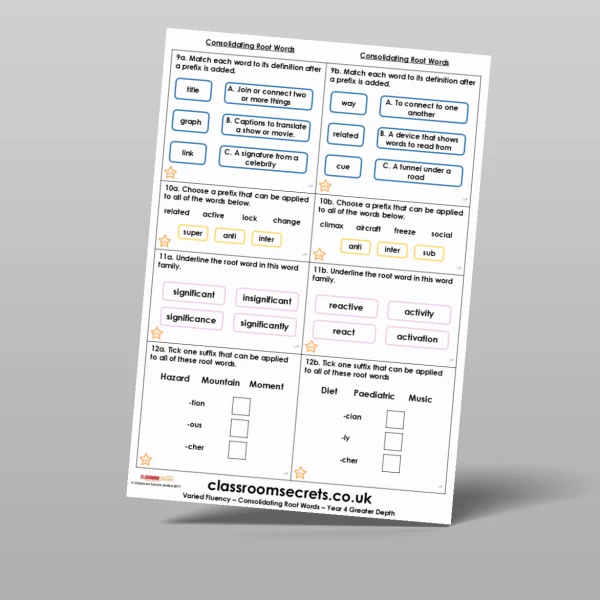 An image of the Consolidating Root Words Varied Fluency Resource