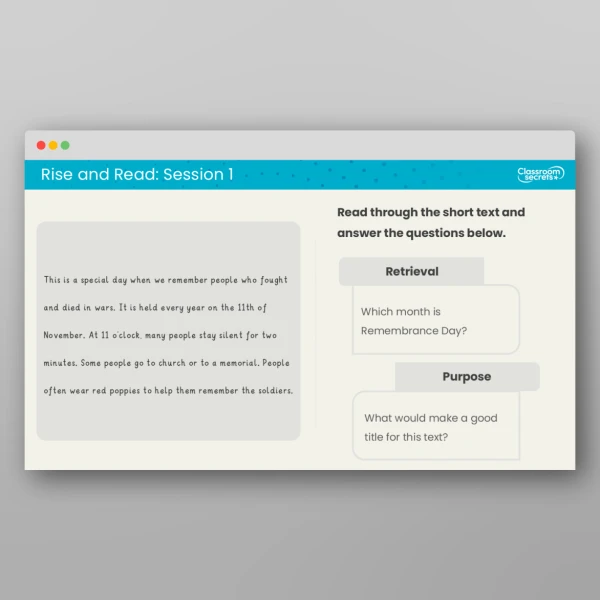 An image of the Rise and Read Remembrance Day Resource