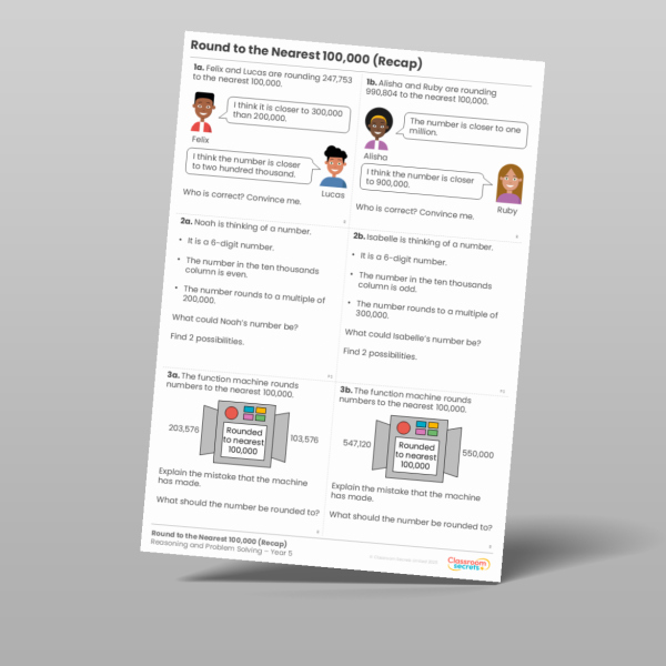Year 5 Round To The Nearest 100 000 Recap Reasoning And Problem Solving ...