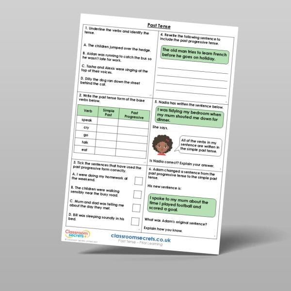 An image of the Past Tense Prior Learning Resource