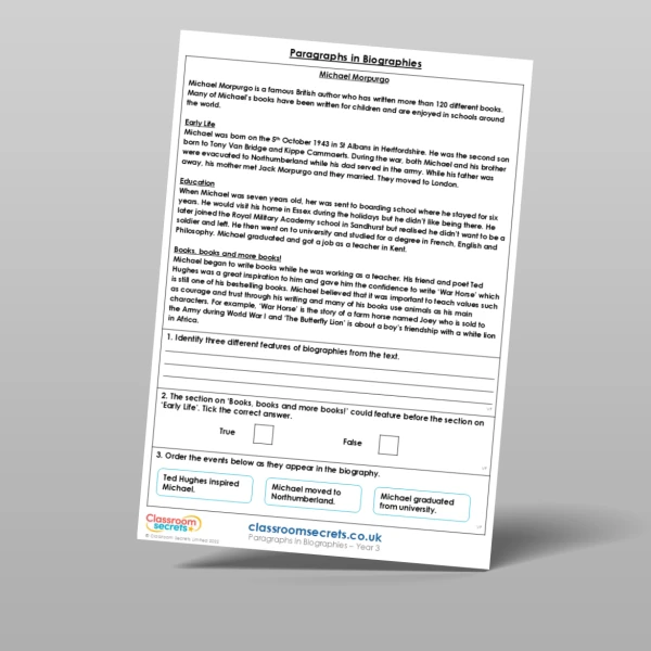 An image of the Paragraphs in Biographies Mixed Activity Resource