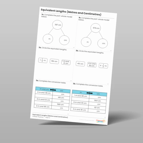 An image of the Equivalent Lengths (Metres and Centimetres) Varied Fluency Resource