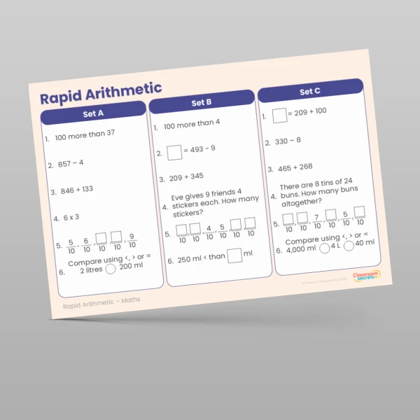 An image of the Summer 2 Week 4 Rapid Arithmetic Resource
