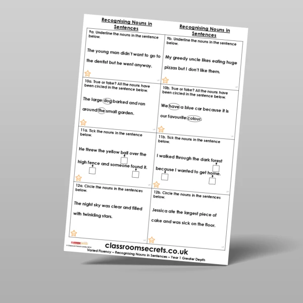 An image of the Recognising Nouns in Sentences Varied Fluency Resource