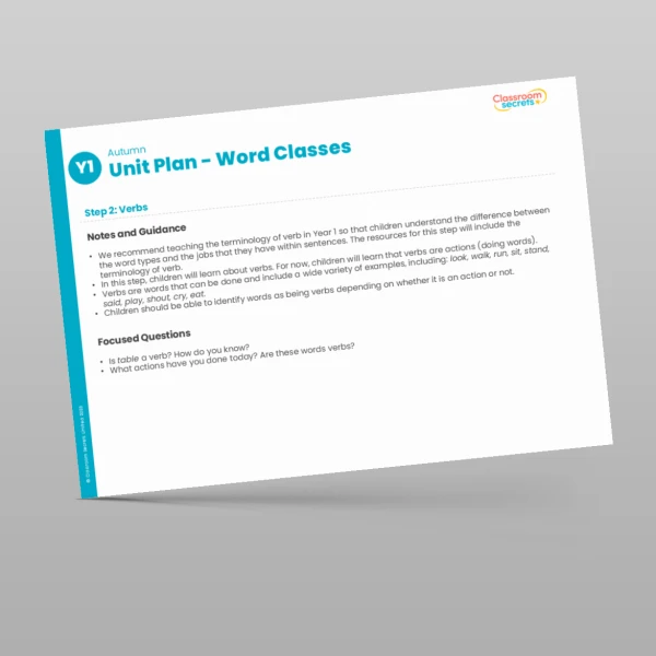 An image of the Word Classes Unit Plan Resource
