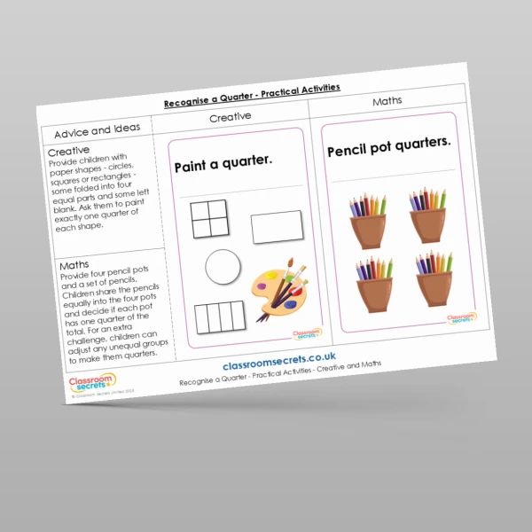 An image of the Recognise a Quarter Practical Activities Resource