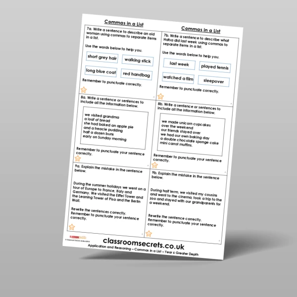 An image of the Free Commas in a List Application and Reasoning Resource
